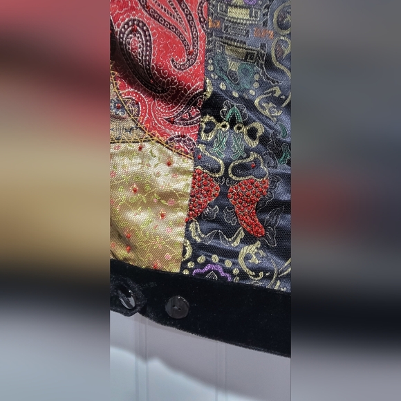 Vintage Chico's Patchwork Silk- Polyester Blend Button Jacket - Picture 5 of 6